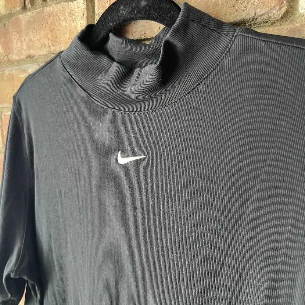 Nike Women's Sportswear Essential Ribbed Mock Neck Long Sleeve Top Black XL